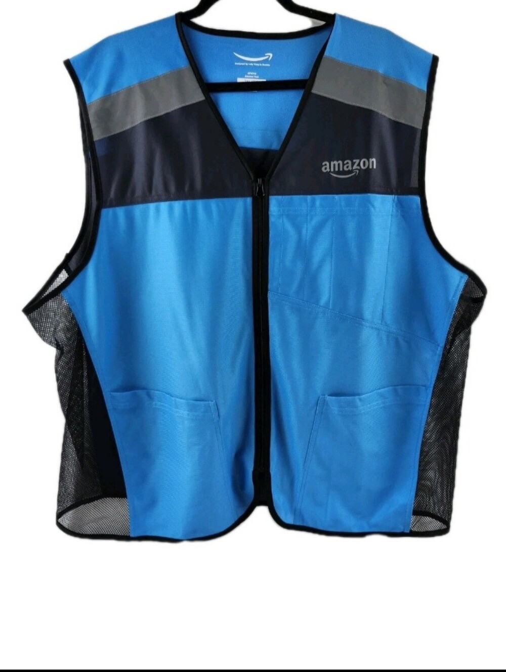 Amazon Vest 2XL/3XL Blue Mesh Zippper Silver Reflective Workwear Pockets